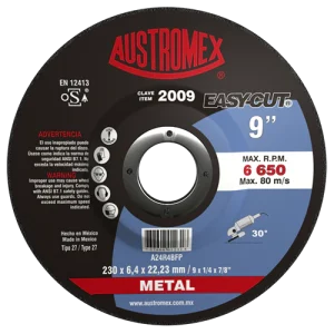 Disco para desbaste de metal de 9" x 1/4 x 7/8 Austromex 2009