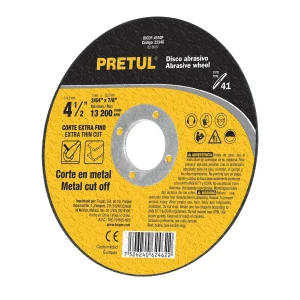Disco para corte fino de metal tipo 1 de 4 1/2" x 1 mm Pretul 22348