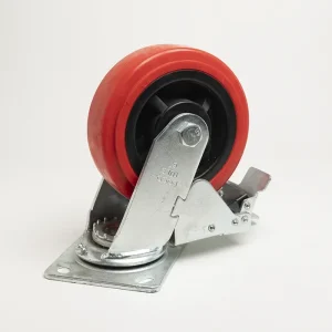 Rodaja de Poliuretano Roja Giratoria con Freno 6″
